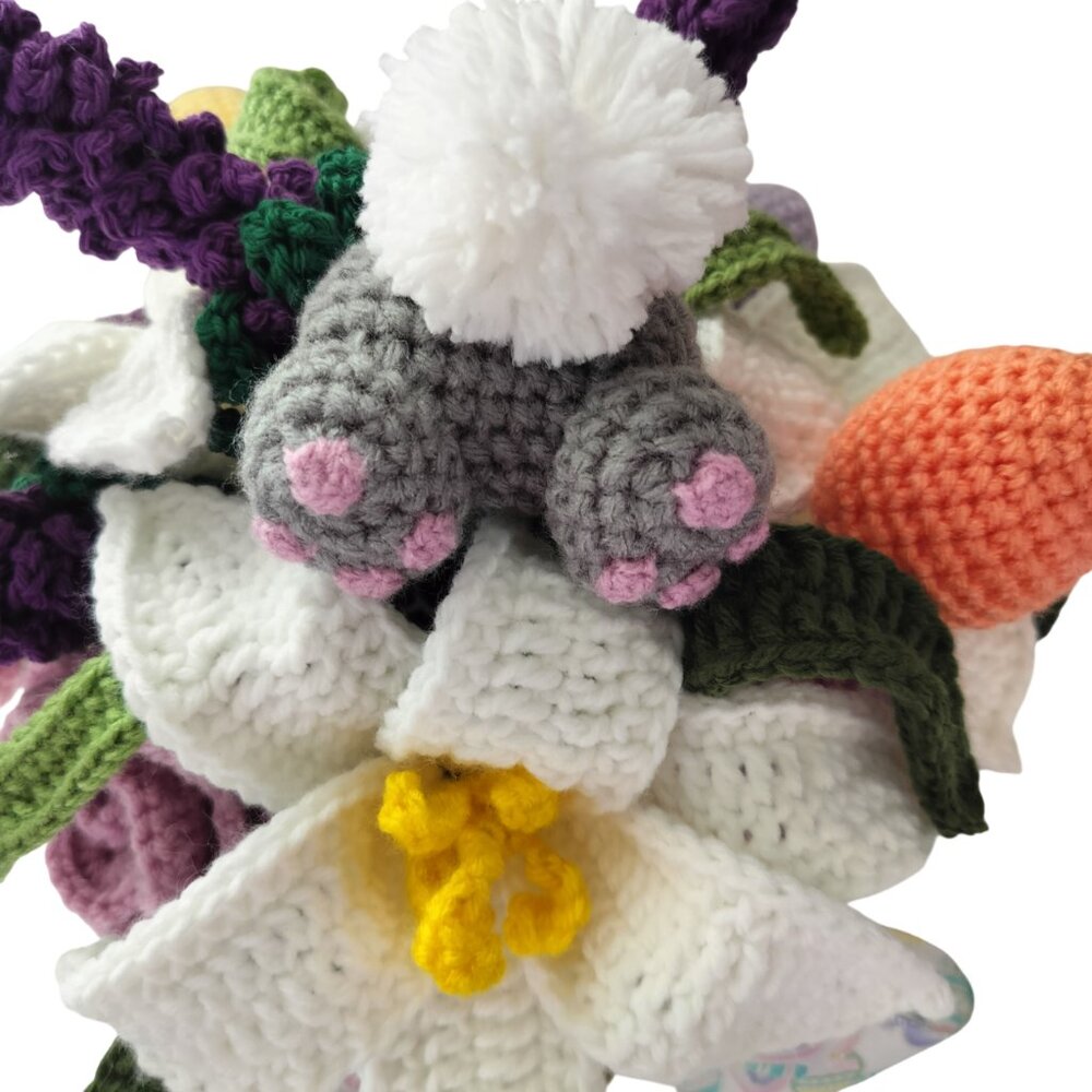 Easter Centerpiece Bouquet In Plastic Vase with handmade Crochet Flowers with Bu - Picture 6 of 9